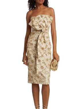 NWT- Badgley Mischka Strapless Gold & White Daisy Bow cocktail dress. Brand new!